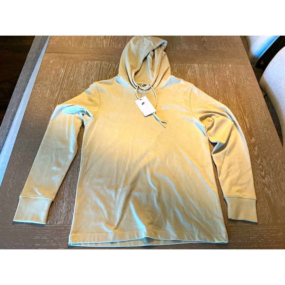 Nike Men's Pullover Hoodie Fleece Cotton Logo Beige S Regular Fit Long Sleeve